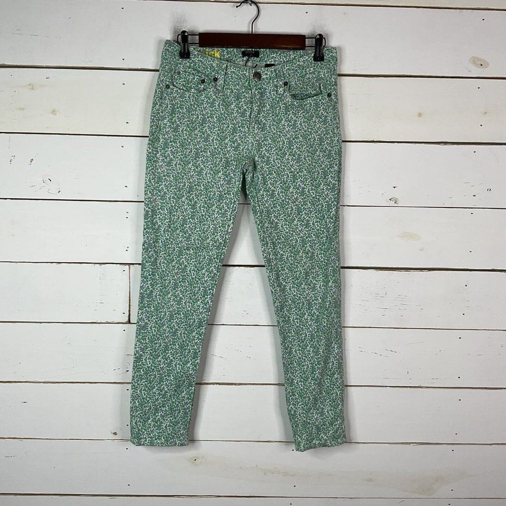 J Crew Toothpick Stretch Jeans Pants Green Floral Women’s 26